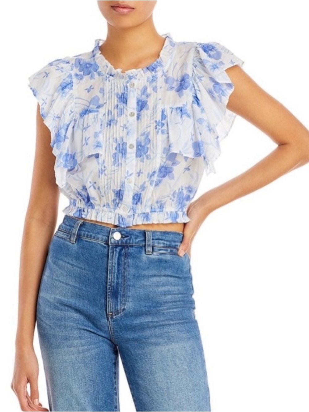 🚫🚫SOLD🚫🚫 LoveShackFancy Blue White Floral Ruffle Nora Crop Top